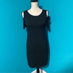 White House Black Market WHBM XS Solid Black Cold Shoulder Basic Dress